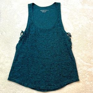 Beyond Yoga Teal/Black Space Dye Criss Cross Side Tank Top Size XS